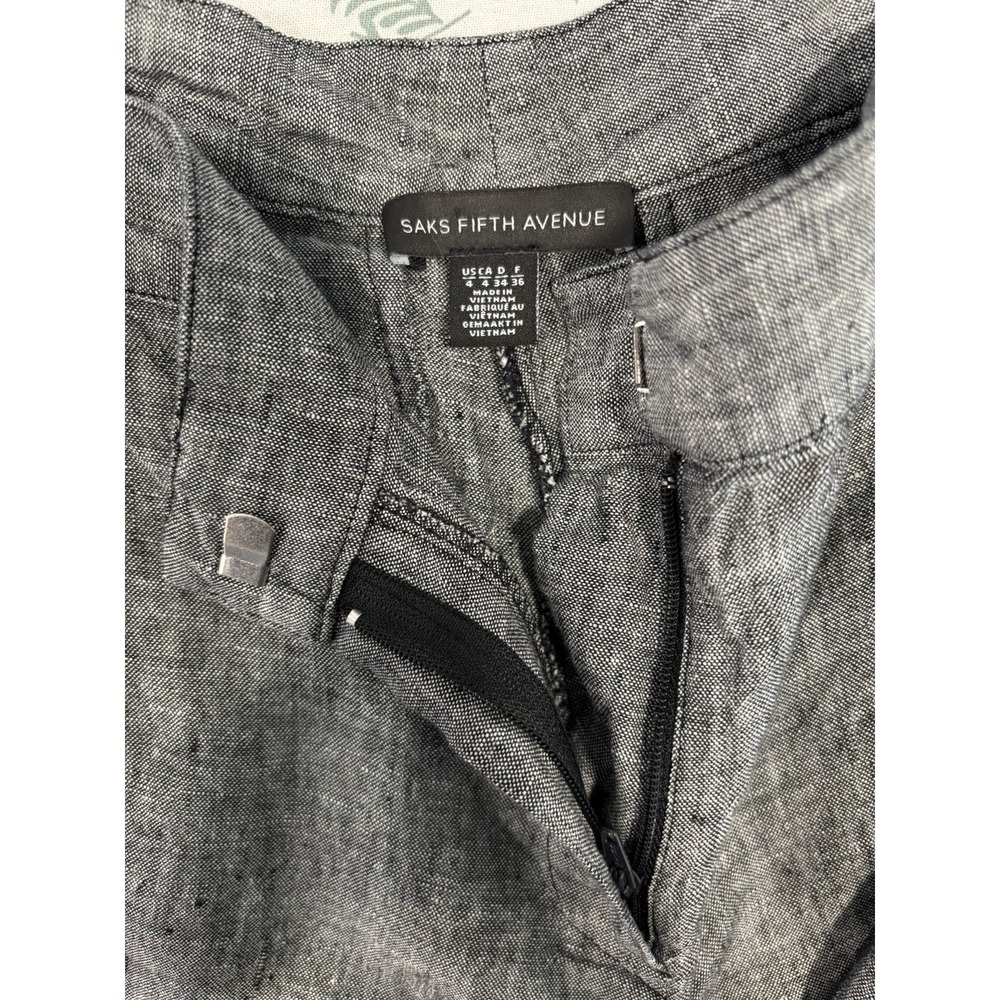 Saks Fifth Avenue 100% Linen Shorts Size 4 Gray Tailored Flat Front Summer Beach - Picture 7 of 11